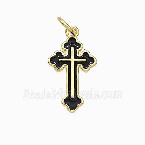 Copper Cross Pendant Black Enamel Gold Plated