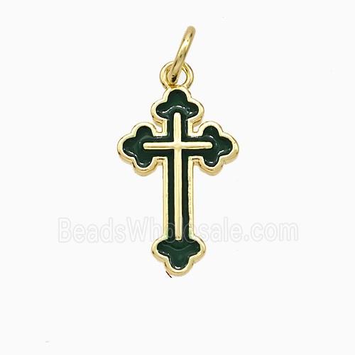 Copper Cross Pendant Green Enamel Gold Plated