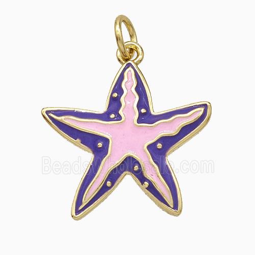 Copper Starfish Pendant Pink Purple Enamel Gold Plated