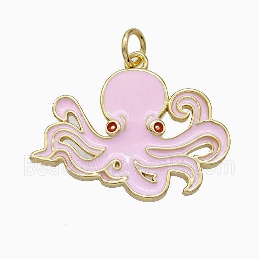 Octopus Charms Copper Pendant Pink Enamel Gold Plated