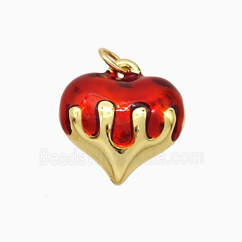 Copper Heart Pendant Red Enamel Gold Plated