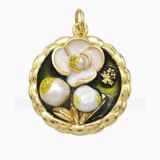Copper Flower Pendant Pave Resin Painted Gold Plated