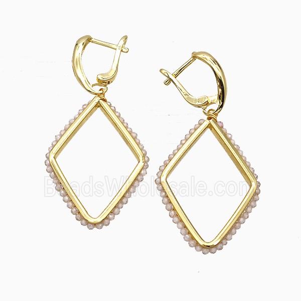Copper Latchback Earrings Rhombus Crystal Glass Wire Wrapped Gold Plated
