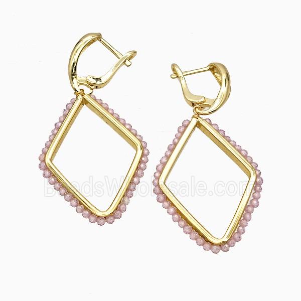Copper Latchback Earrings Rhombus Crystal Glass Wire Wrapped Gold Plated