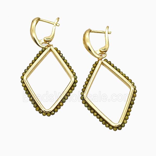 Copper Latchback Earrings Rhombus Crystal Glass Wire Wrapped Gold Plated
