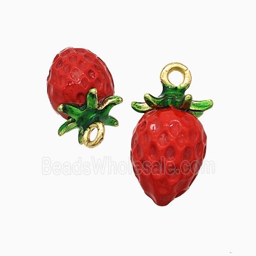 Copper Strawberry Pendant Red Enamel Gold Plated