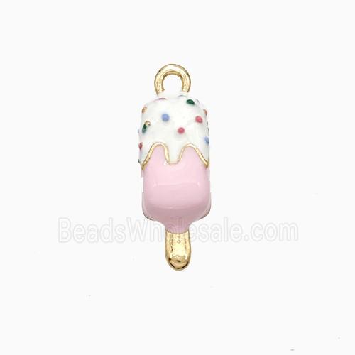 Ice Cream Charms Copper Pendant White Pink Enamel Gold Plated