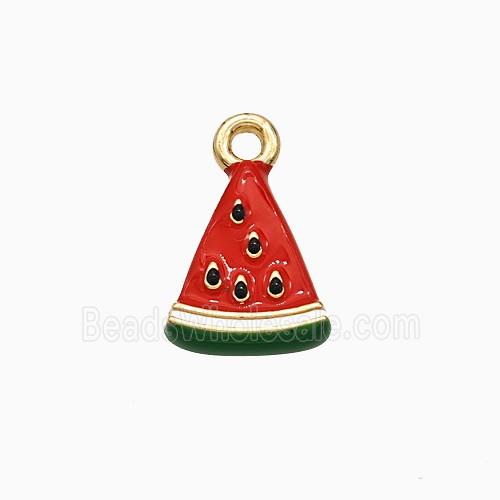 Watermelon Charms Copper Pendant Red Green Enamel Gold Plated