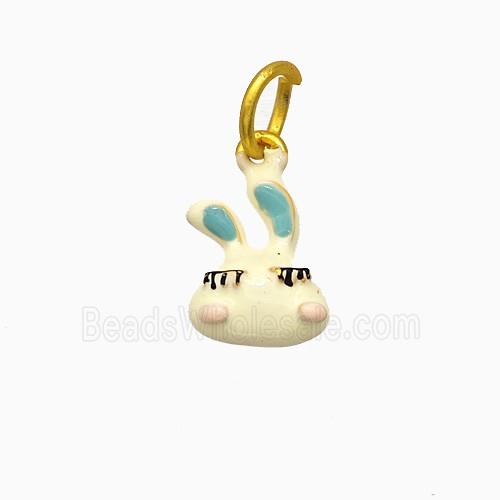 Rabbit Charms Copper Pendant White Enamel Gold Plated