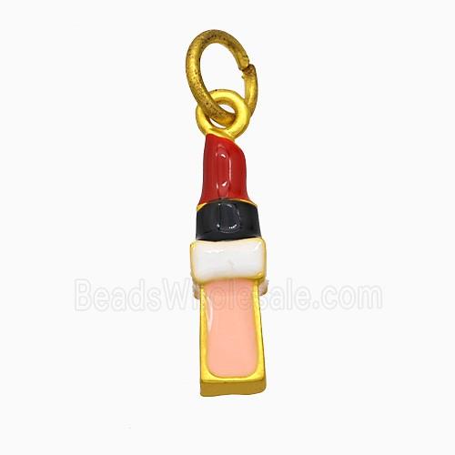 Lipstick Charms Copper Pendant Multicolor Enamel Gold Plated