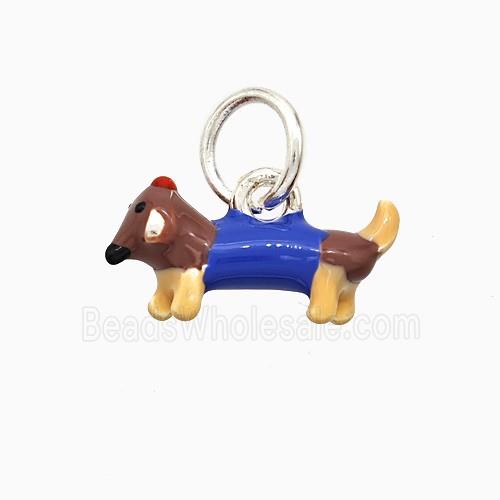 Copper Dog Pendant Multicolor Enamel Platinum Plated