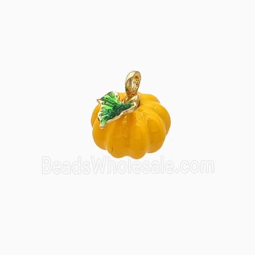 Copper Pumpkin Pendant Yellow Enamel Gold Plated