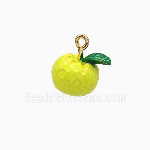 Copper Lemon Pendant Olive Enamel Gold Plated