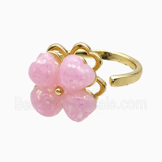 Copper Clover Rings Pave Pink Fire Opal Rotatable Gold Plated
