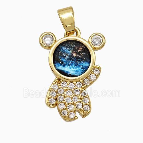 Copper Astronaut Pendant Pave Zirconia Resin Gold Plated