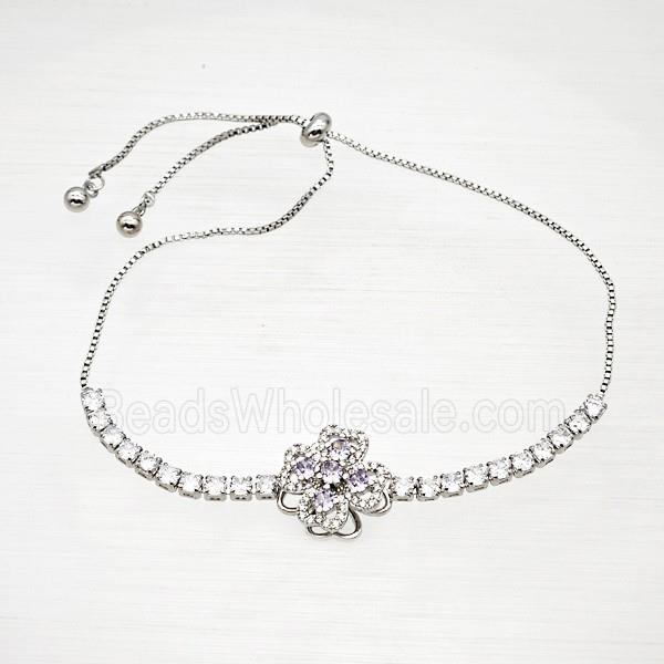 Copper Bracelet Pave Crystal Glass Clover Platinum Plated