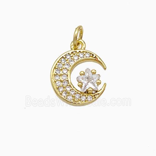 Copper Moon Pendant Micropave Zirconia Gold Plated