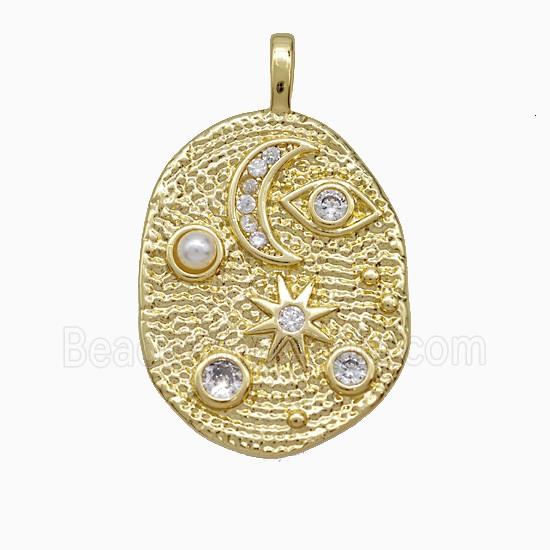 Copper Moon Star Pendant Pave Zirconia Dye Gold Plated
