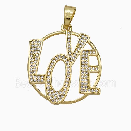 Copper LOVE Pendant Pave Micropave Zirconia Gold Plated
