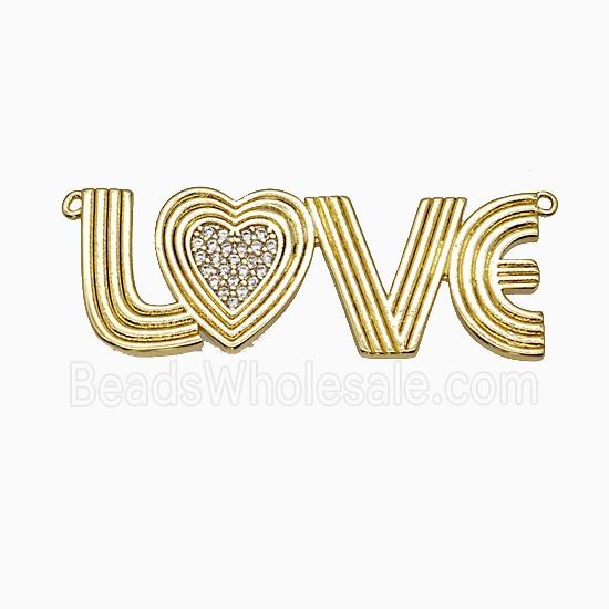 Copper LOVE Pendant Pave Micropave Zirconia 2loops Gold Plated