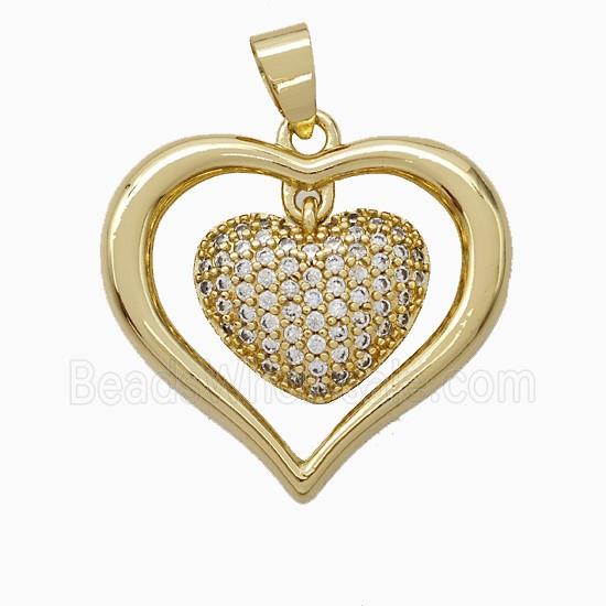 Copper Heart Pendant Pave Zirconia Gold Plated