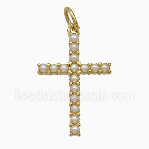 Copper Cross Pendant Pave Pearlized Resin Gold Plated