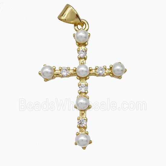 Copper Cross Pendant Pave Pearlized Resin Gold Plated