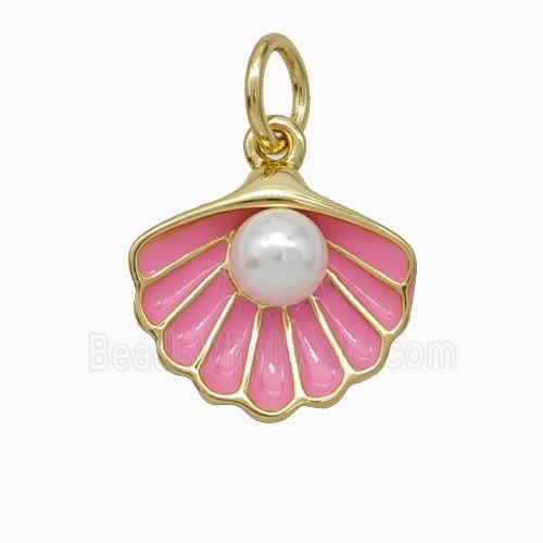 Scallop Shell Charms Copper Pendant Pave Resin Pink Enamel Gold Plated