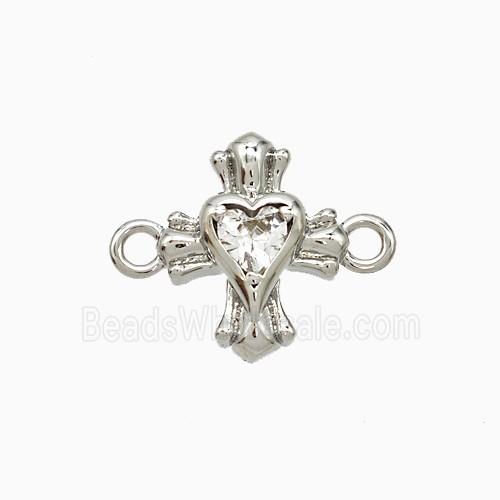 Copper Heart Cross Connector Pave Zirconia Platinum Plated