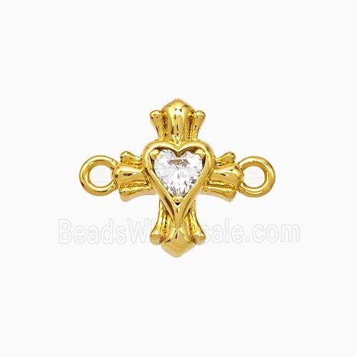 Copper Heart Cross Connector Pave Zirconia Gold Plated