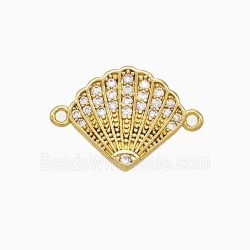 Copper Scallop Shell Connector Pave Zirconia Gold Plated