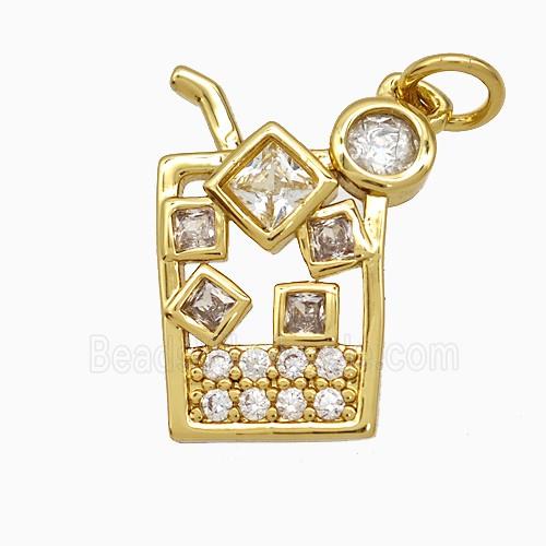 Ice Cream Bottle Drink Cup Charms Copper Pendant Pave Zirconia Gold Plated