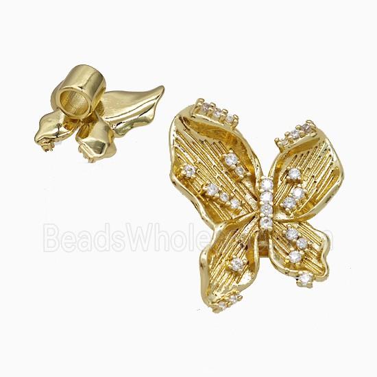 Copper Butterfly Beads Pave Zirconia Large Hole Gold Plated