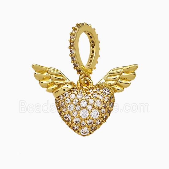 Copper Heart Angel Wings Pendant Micropave Zirconia Gold Plated