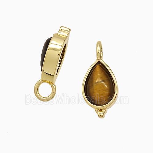 Copper Teardrop Connector Pave Tiger Eye Gold Plated