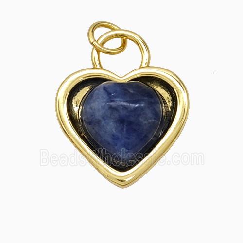 Copper Heart Pendant Pave Blue Sodalite Gold Plated