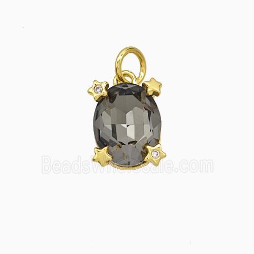Smoky Crystal Glass Oval Pendant Copper Gold Plated
