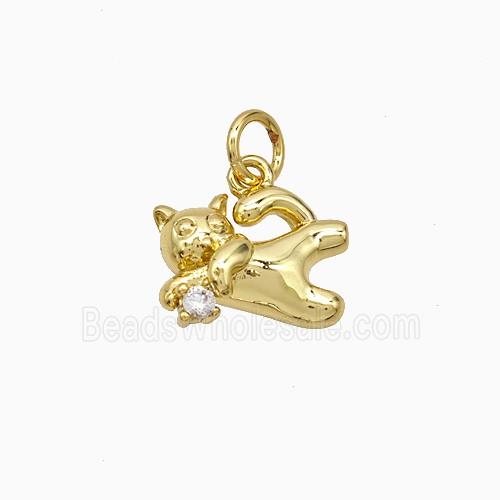 Copper Cat Pendant Pave Zirconia Gold Plated