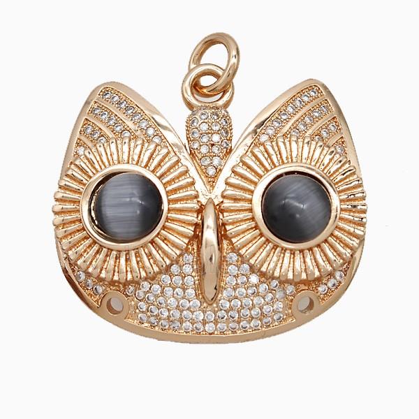 Copper Owl Charms Pendant Pave Zirconia Cateye Rose Gold