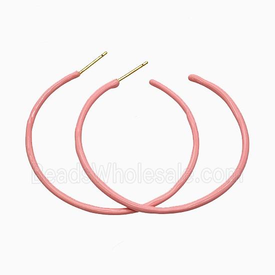 Copper Stud Earrings Pink Lacquered Gold Plated