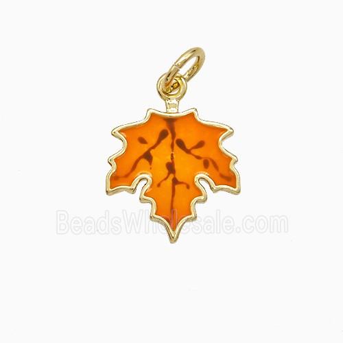 Copper Maple Leaf Pendant Orange Enamel Gold Plated