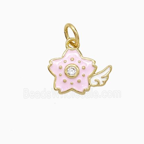 Copper Star Wings Pendant Pink Enamel Gold Plated