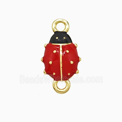 Copper Ladybug Connector Red Enamel Gold Plated