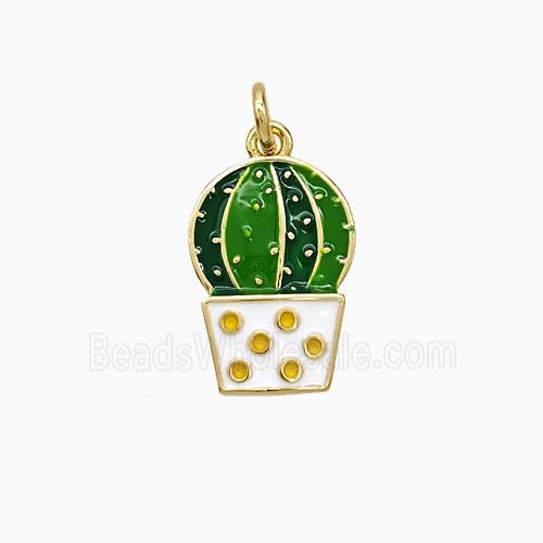Copper Cactus Pendant Green Enamel Gold Plated