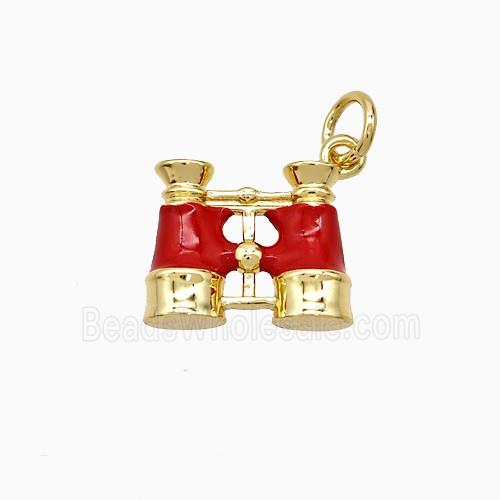 Copper Telescope Pendant Red Enamel Gold Plated