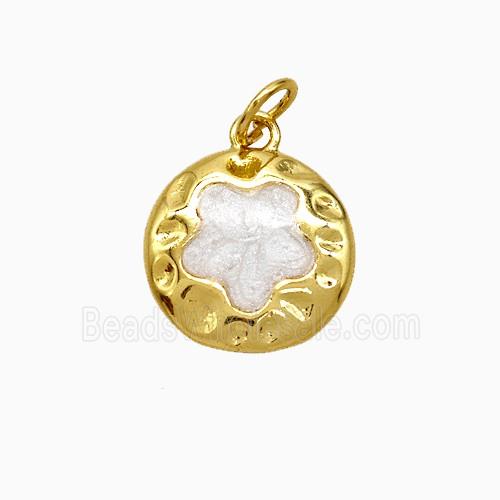 Copper Flower Pendant White Painted Gold Plated