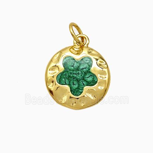 Copper Flower Pendant Green Painted Gold Plated