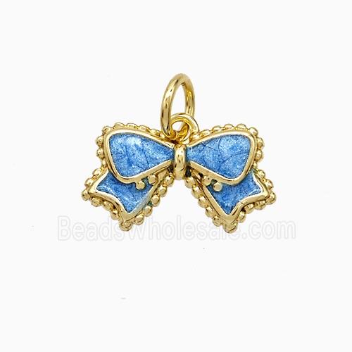 Copper Bowknot Pendant Blue Painted Gold Plated