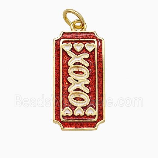 Copper XOXO Pendant Red Painted Gold Plated