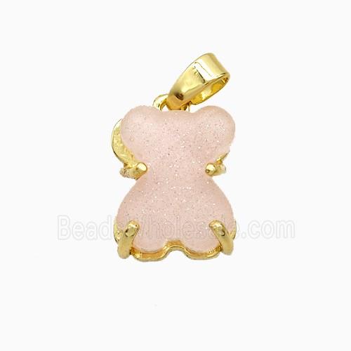Pink Resin Bear Pendant Copper Gold Plated